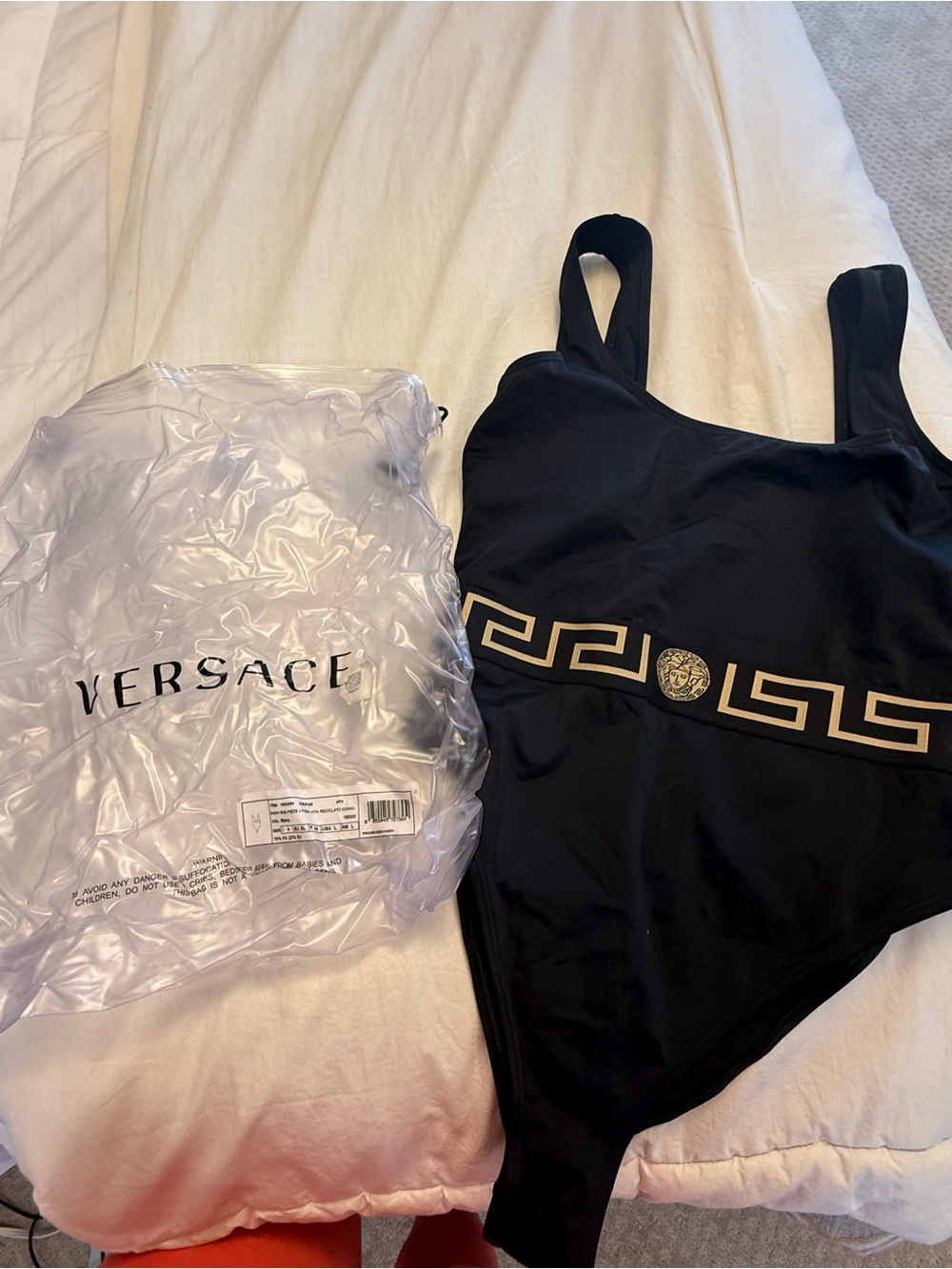 Versace Black One-Piece Swimsuit with Gold Greca Band and Medusa